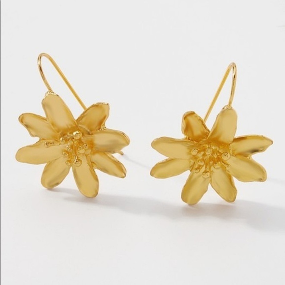 Zara Gold Flower Drop Dangle Simple Statement Hook Style Earring